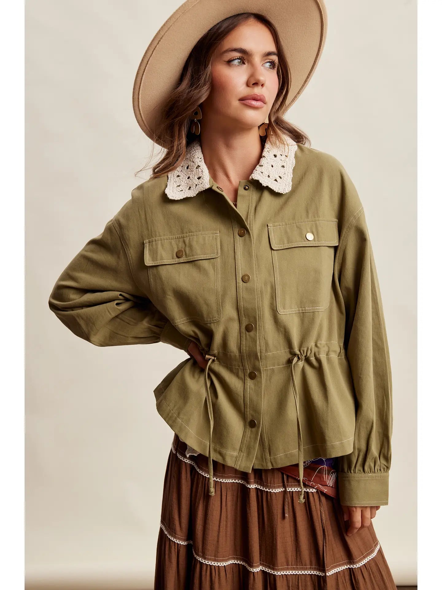 348 Crochet Collar Utility Jacket