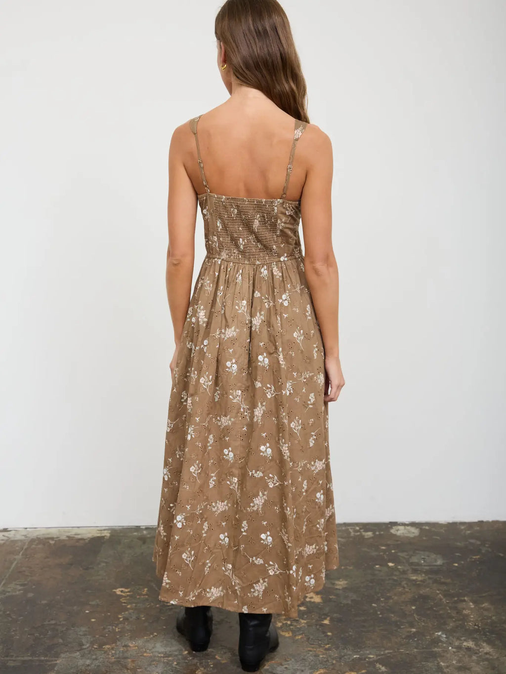 341 Floral Eyelet Tie Front Corset Midi Dress