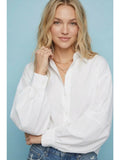 328 White Balloon Sleeve Button Down