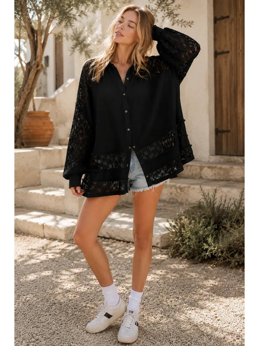 329  Cotton Lace Button Down Shirt