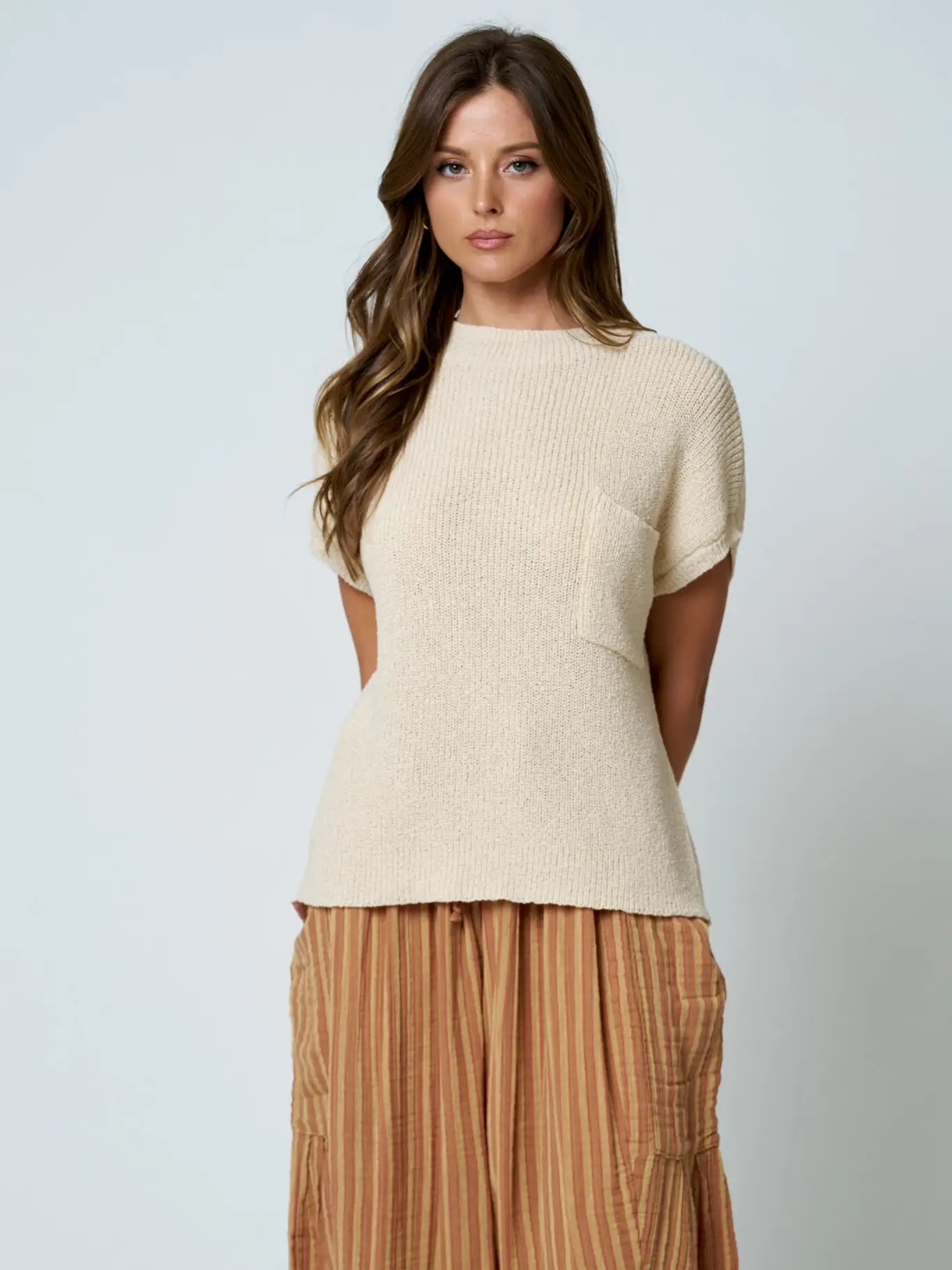 347 Pocket Detail Drop Shoulder Short Sleeve Sweater