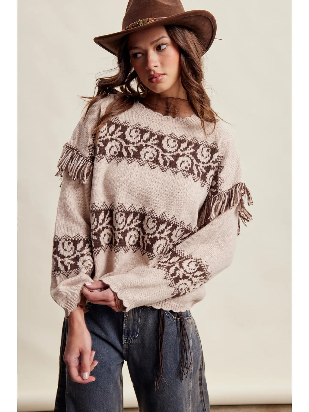 370 Western Fringe Pattern Knit