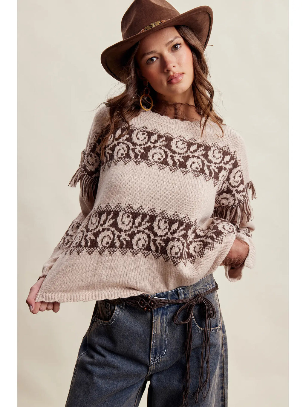 370 Western Fringe Pattern Knit