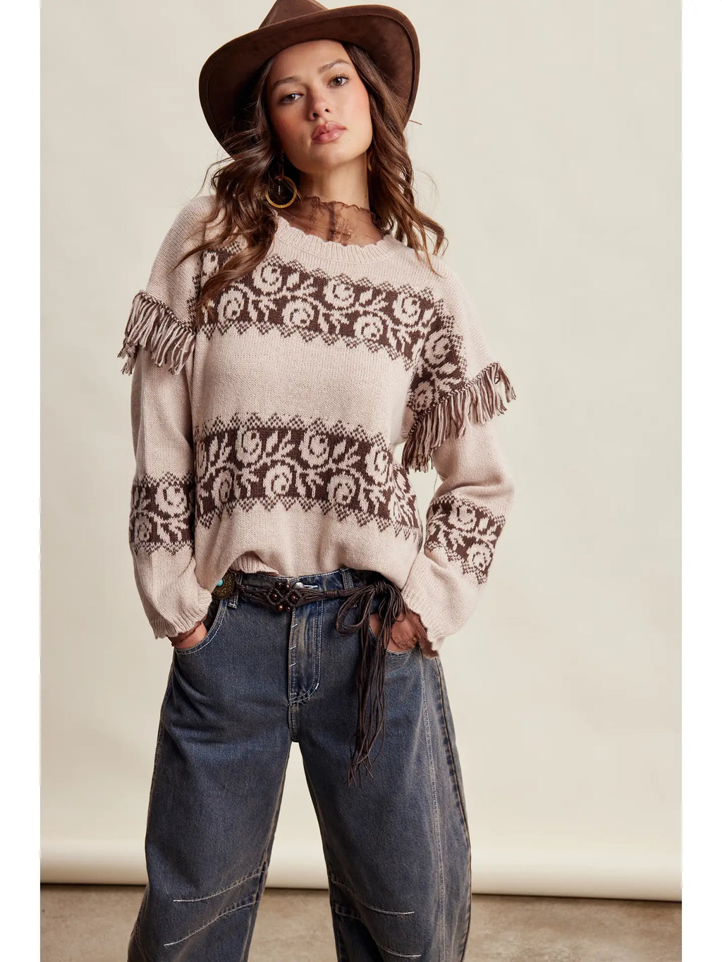 370 Western Fringe Pattern Knit