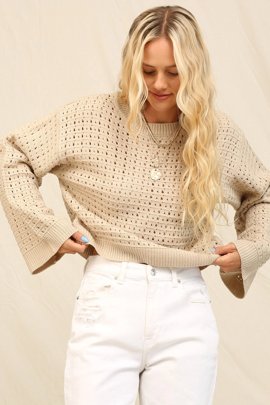 122 Charming Texture Open-Stitch Sweater