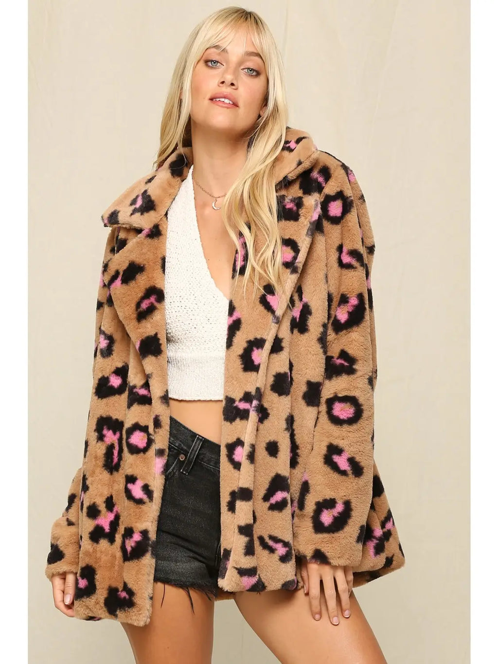 15 Shaggy Faux Shearling Animal Print Coat