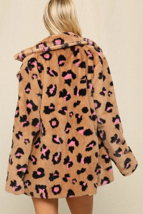 15 Shaggy Faux Shearling Animal Print Coat