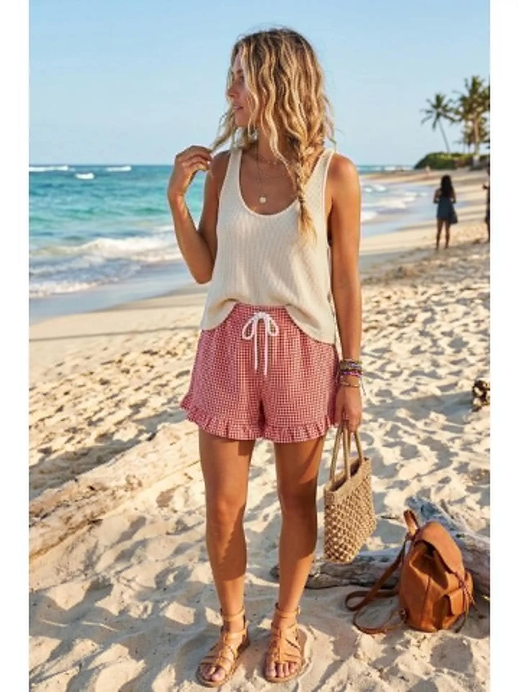 282 Checkered Woven Ruffle Shorts