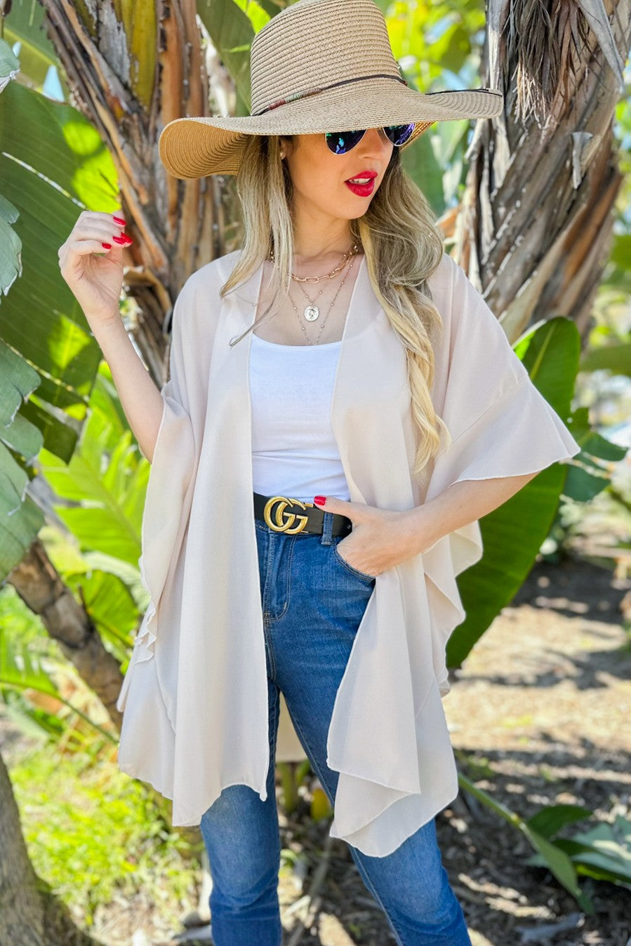 197 Beige Chiffon Kimono