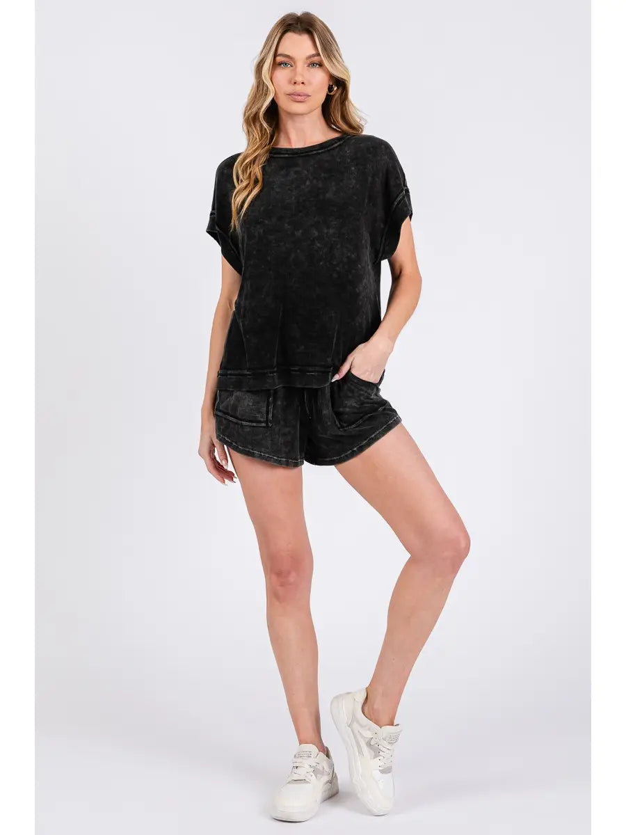 Mineral Washed Top and Shorts Rib Set 237