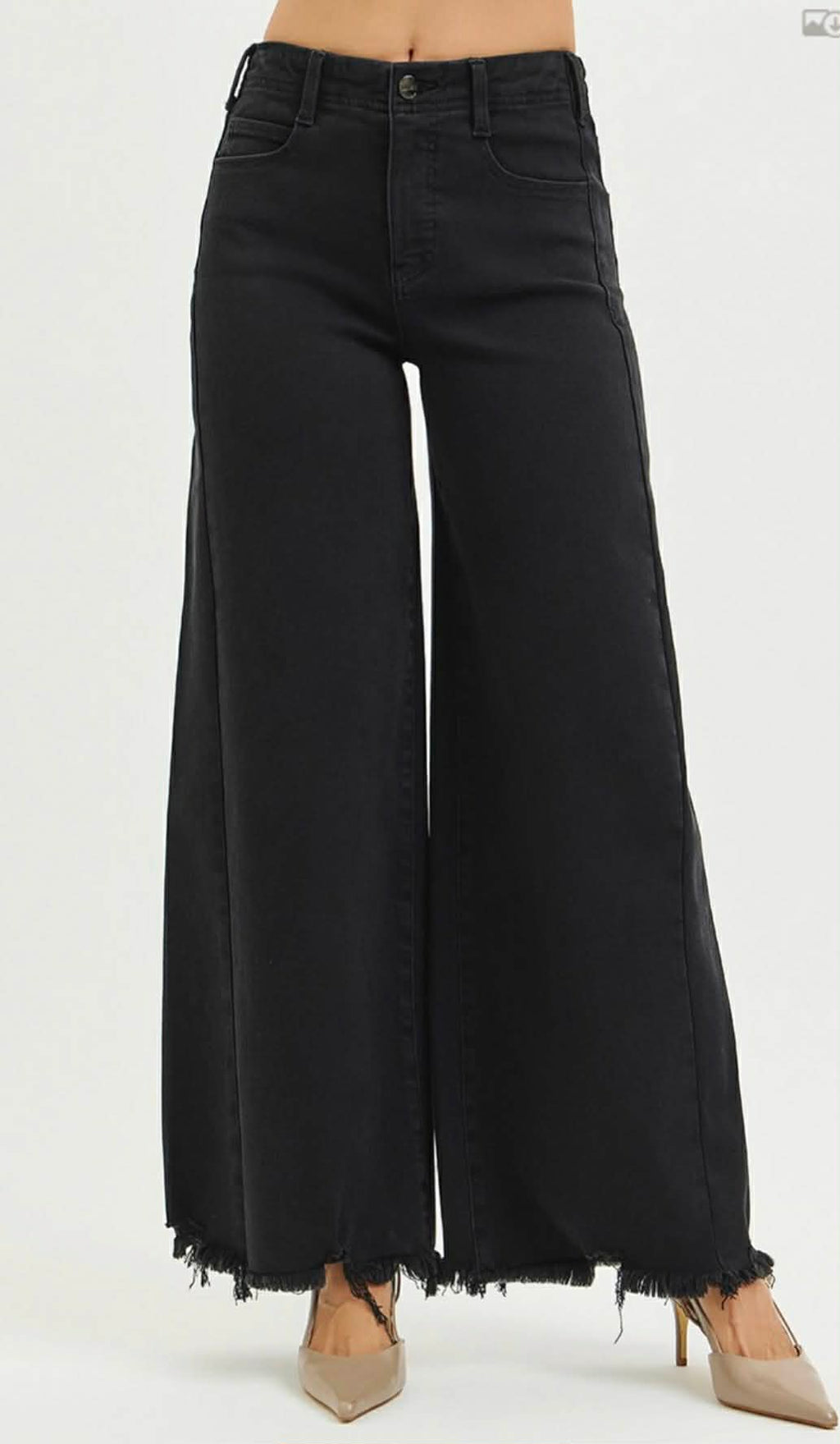 130 Tummy Control Hi Rise Palazzo Jeans with Frayed Hem