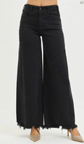 130 Tummy Control Hi Rise Palazzo Jeans with Frayed Hem