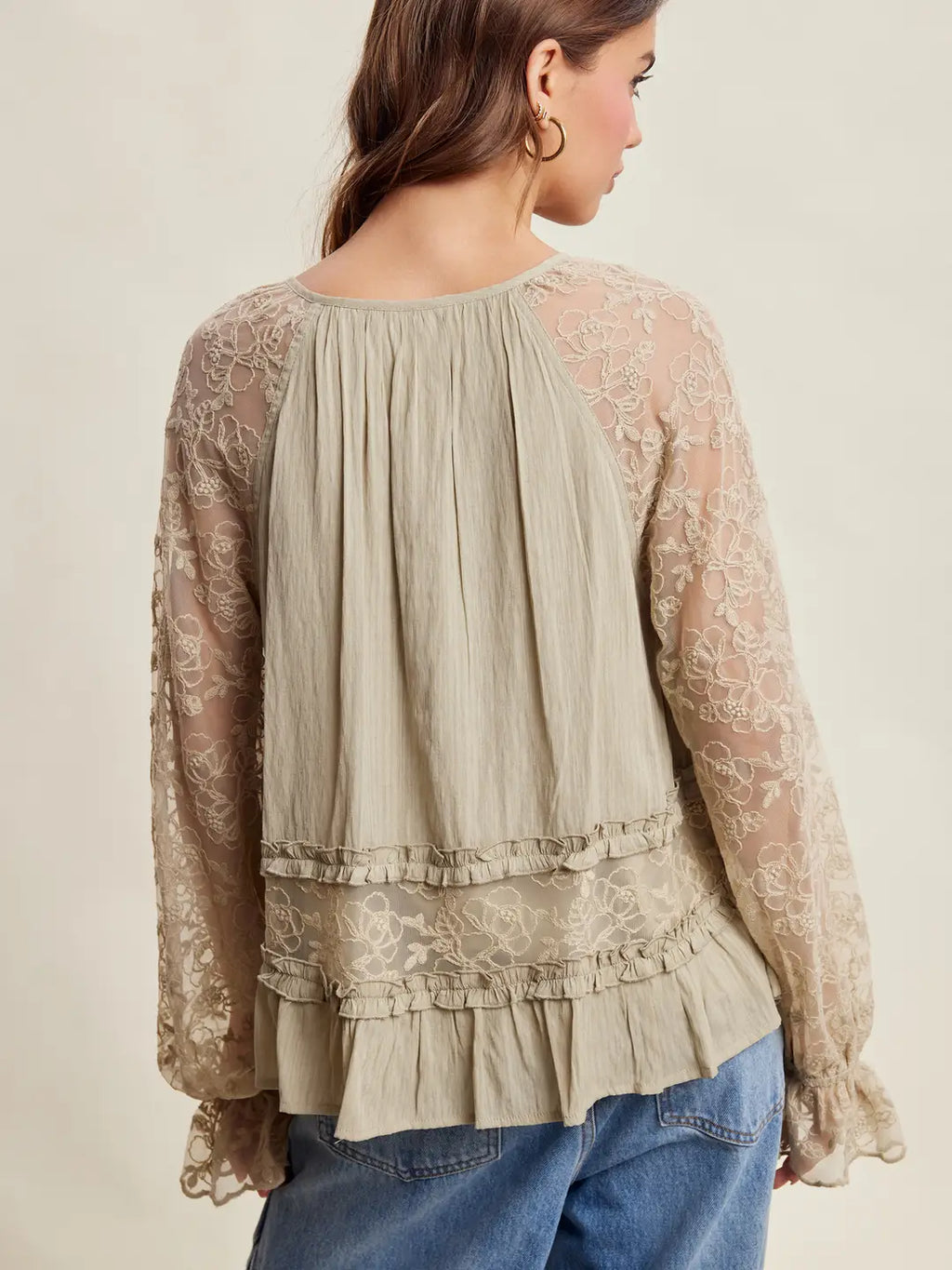 330 Foral Lace Tiered Boho Blouse