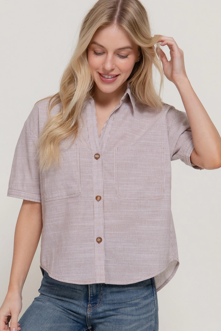 189 Stripes Cotton Button-Up Top