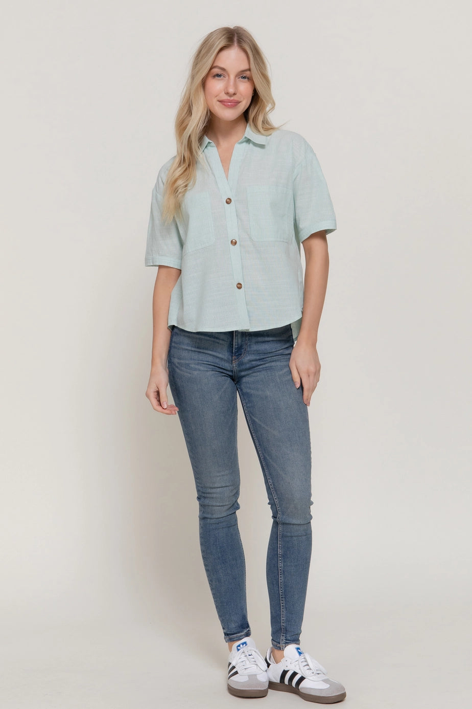 189 Stripes Cotton Button-Up Top