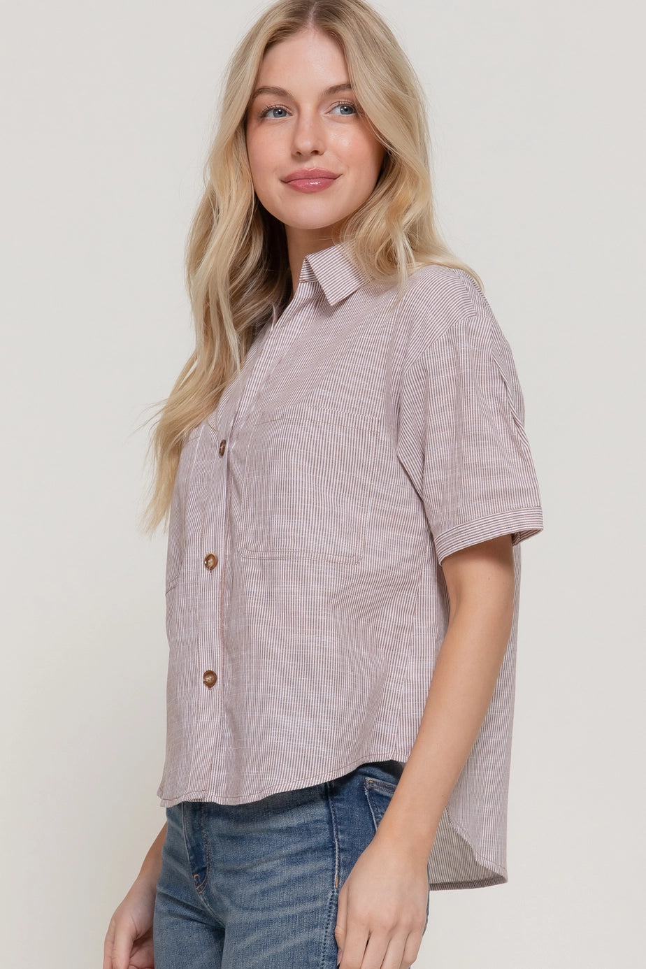 189 Stripes Cotton Button-Up Top