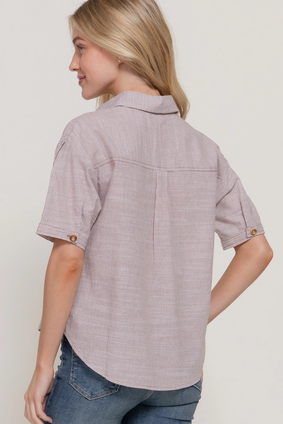 189 Stripes Cotton Button-Up Top