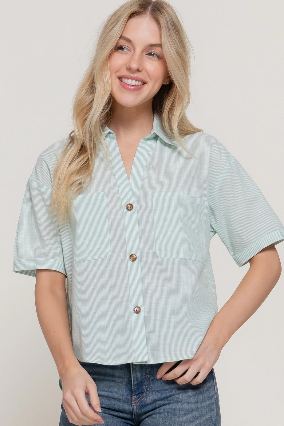 189 Stripes Cotton Button-Up Top