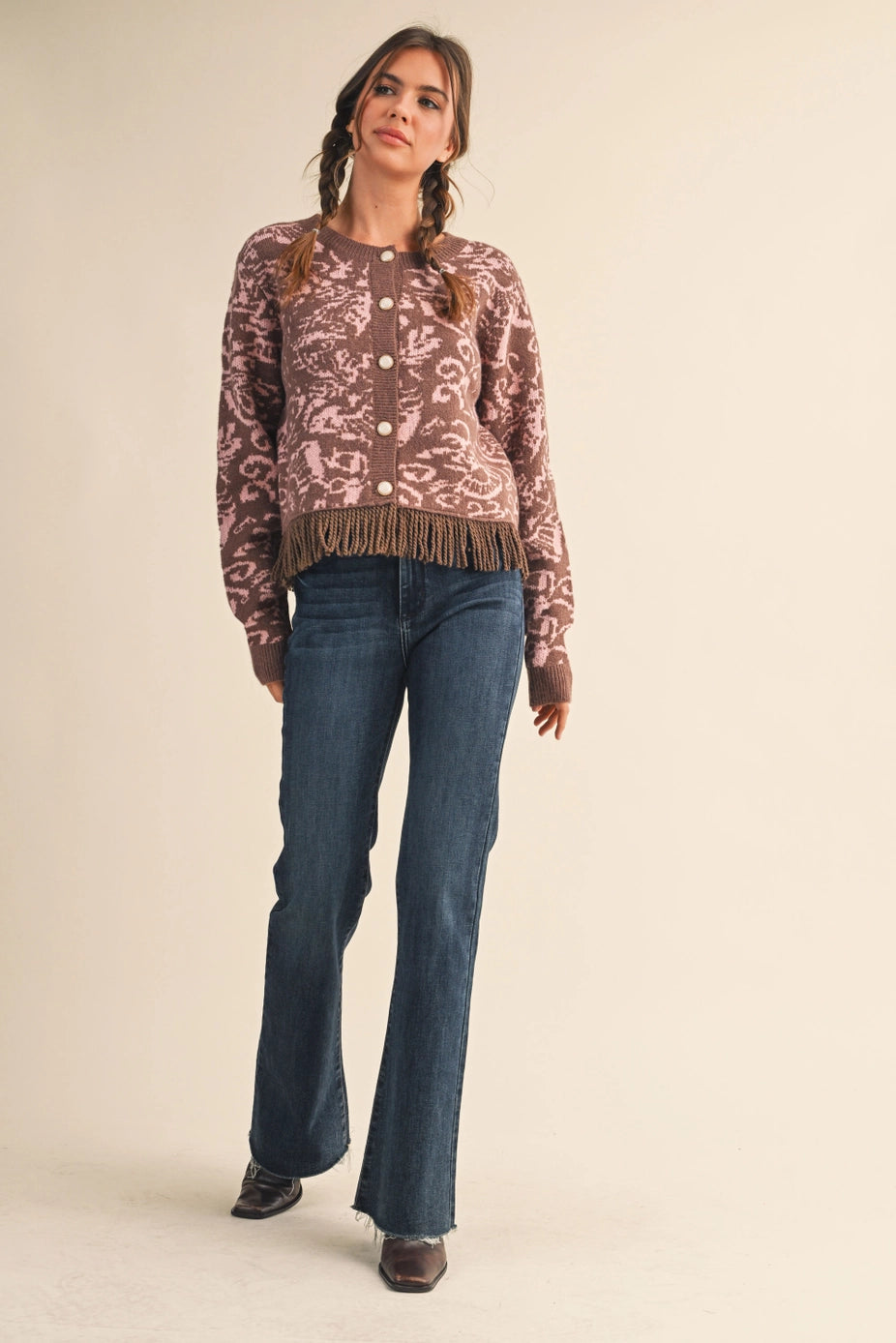78 Jacquard Fringe Cardigan