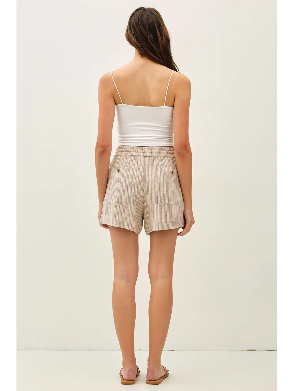 Linen Blend Striped Pull On Shorts 230