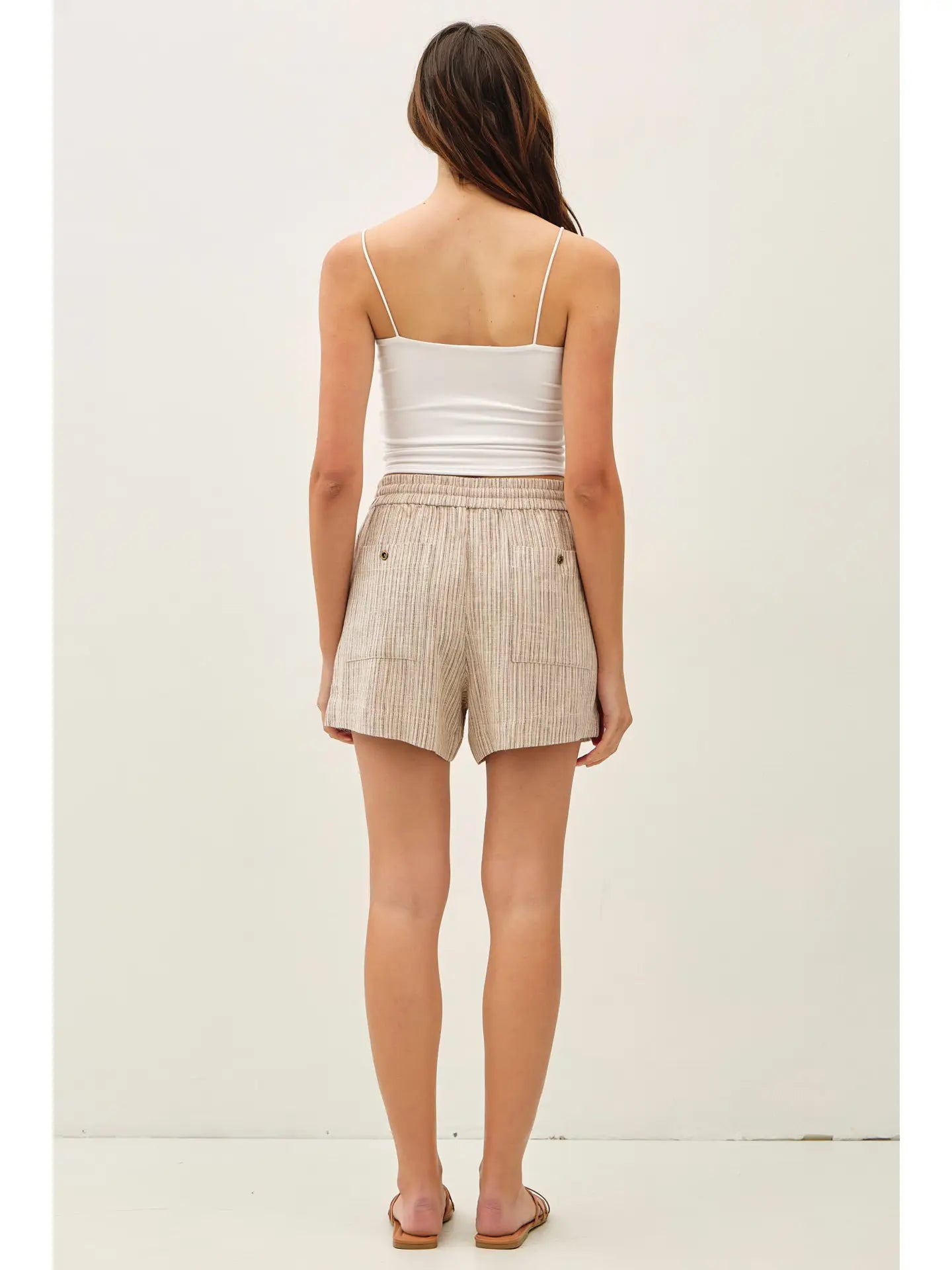 Linen Blend Striped Pull On Shorts 230
