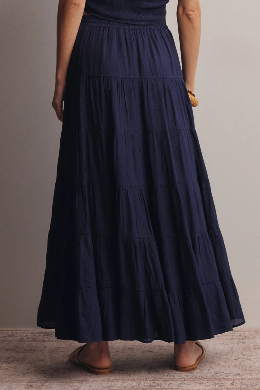Tiered Maxi Skirt in Navy 256