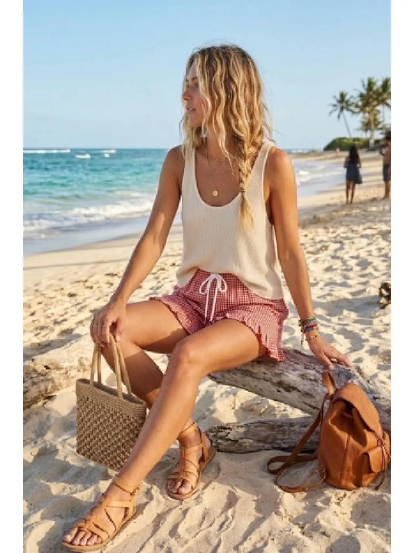 282 Checkered Woven Ruffle Shorts