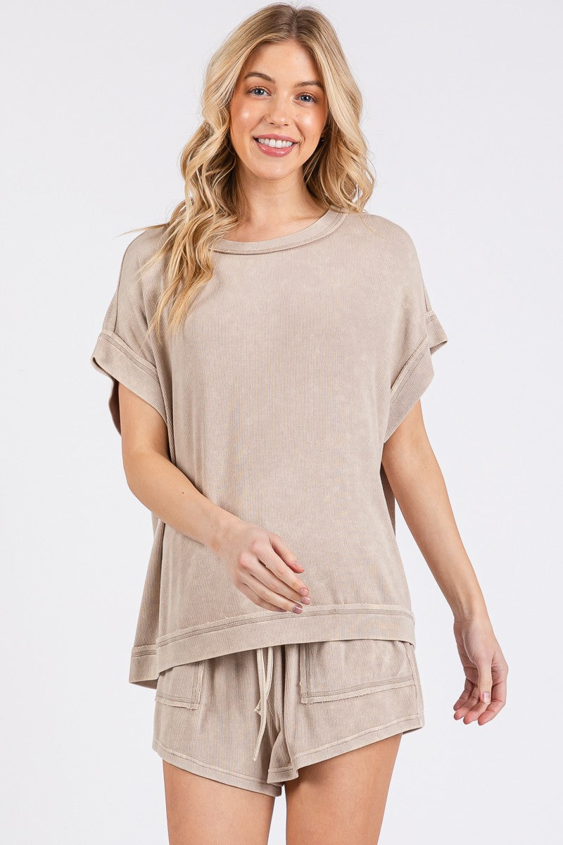 Mineral Washed Top and Shorts Rib Set 237