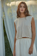 204 Crew Neck Sleeveless Knit Tank in Beige