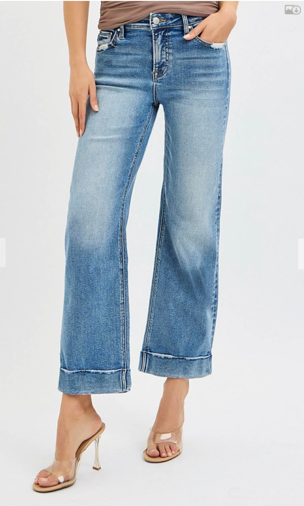 152 Mid Rise Crop Straight Cuff Jeans