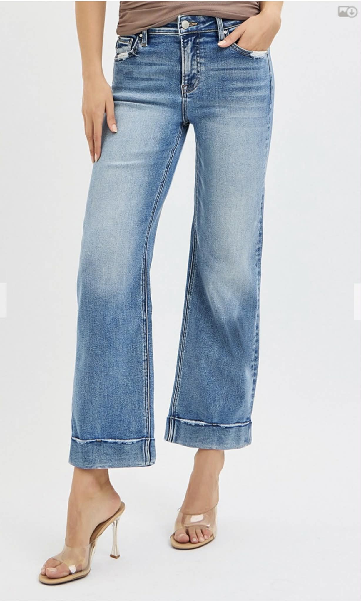 152 Mid Rise Crop Straight Cuff Jeans