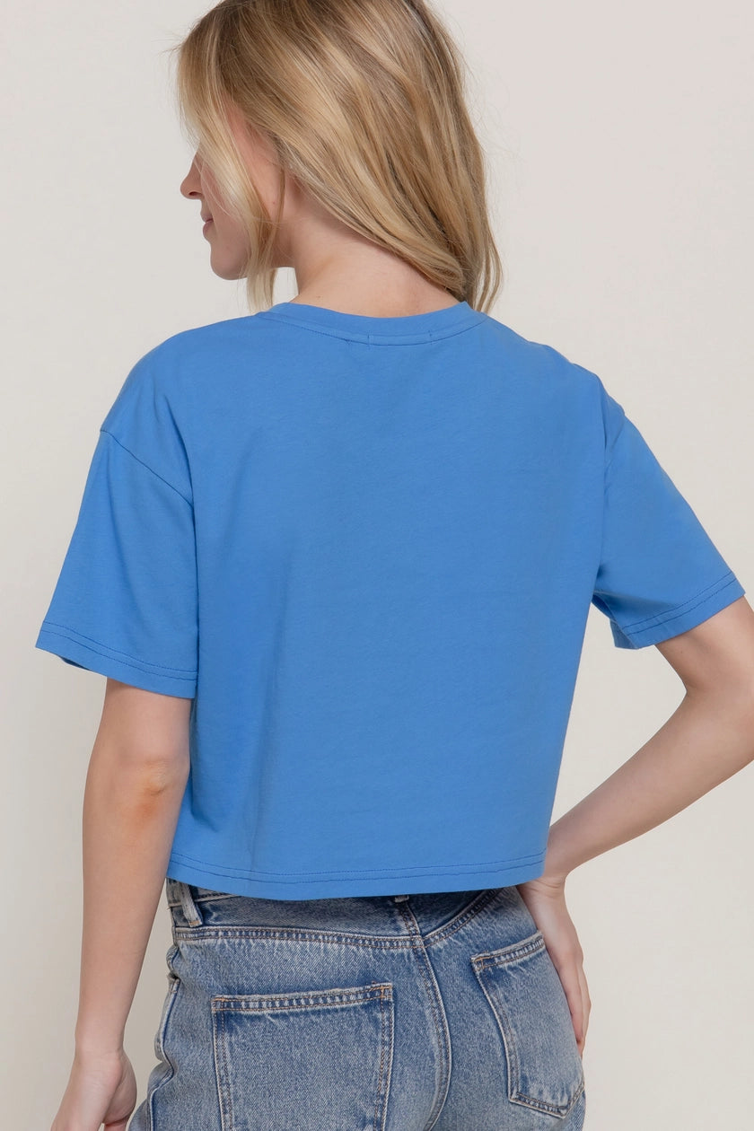 Short Sleeve Crew Neck Oversize Crop Cotton Knit Tee