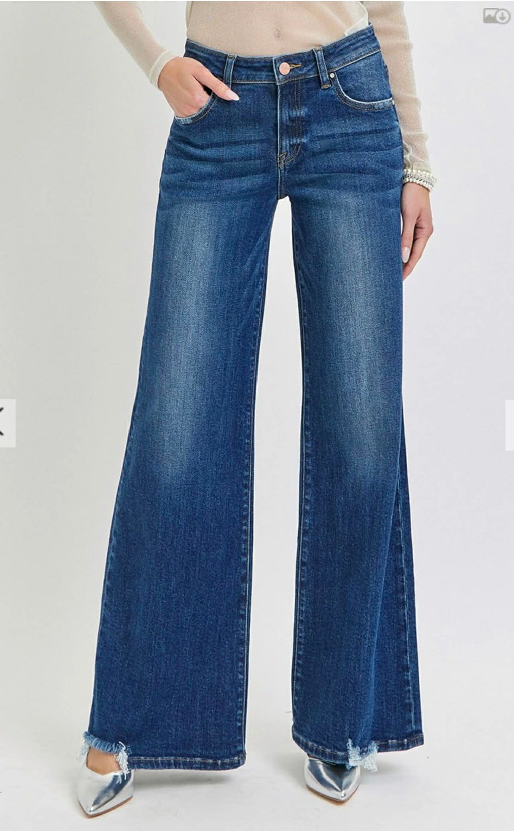 99 Mid Rise Wide Jean with Frayed Hem