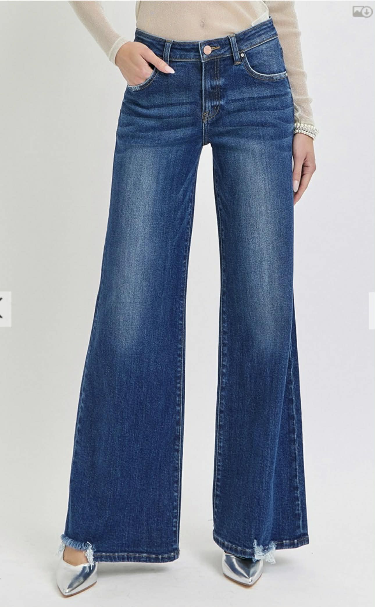 99 Mid Rise Wide Jean with Frayed Hem