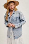 163 Washed Denim Button Down Shirt Jacket