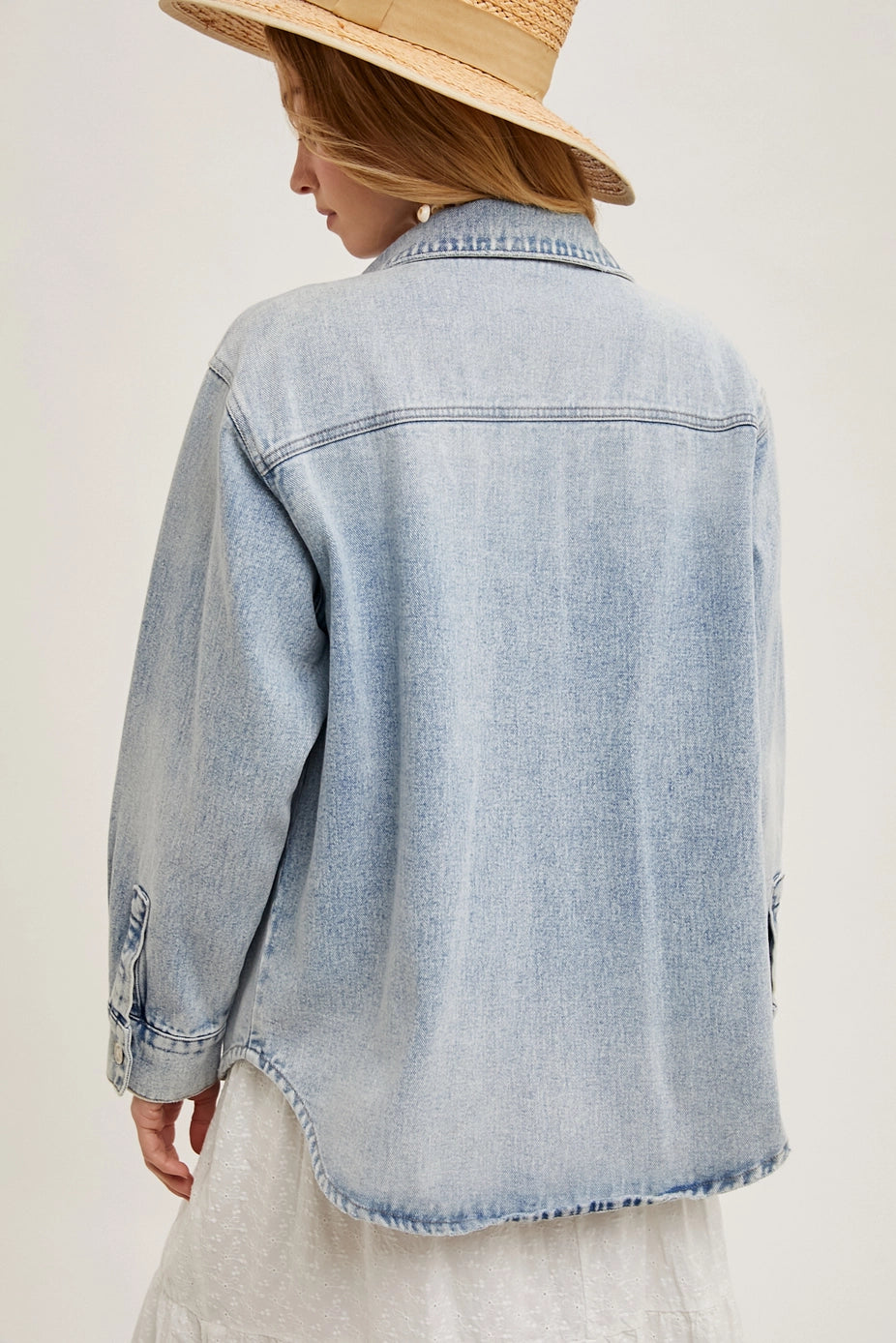 163 Washed Denim Button Down Shirt Jacket