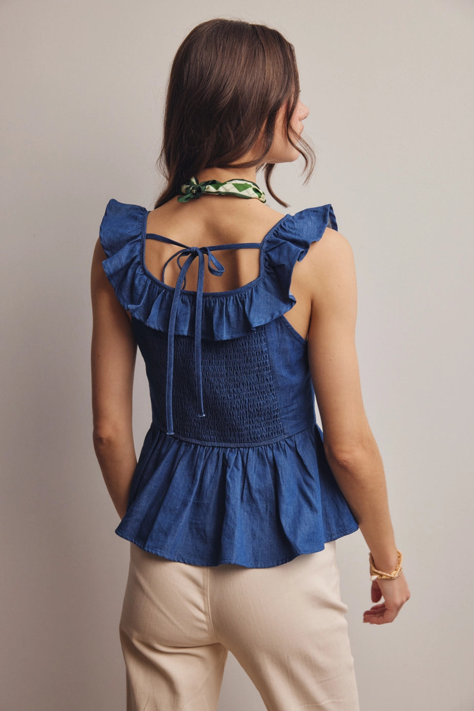 105 Navy Ruffled Peplum Top