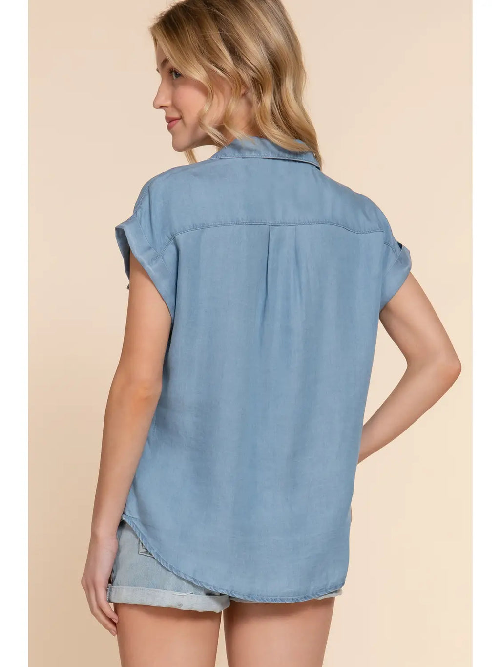 Dolman Short Sleeve Button Down Tencel Shirt 249