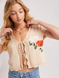 193 Floral Lace Tie Front Sweater