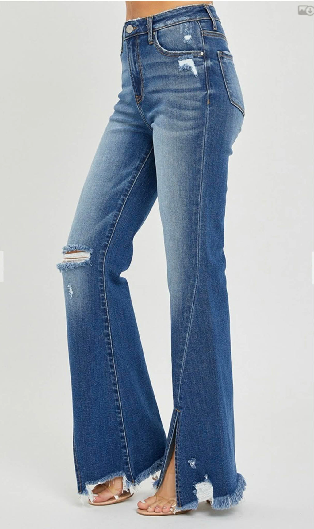 99 High Rise Slit Flare Hem Denim Jeans