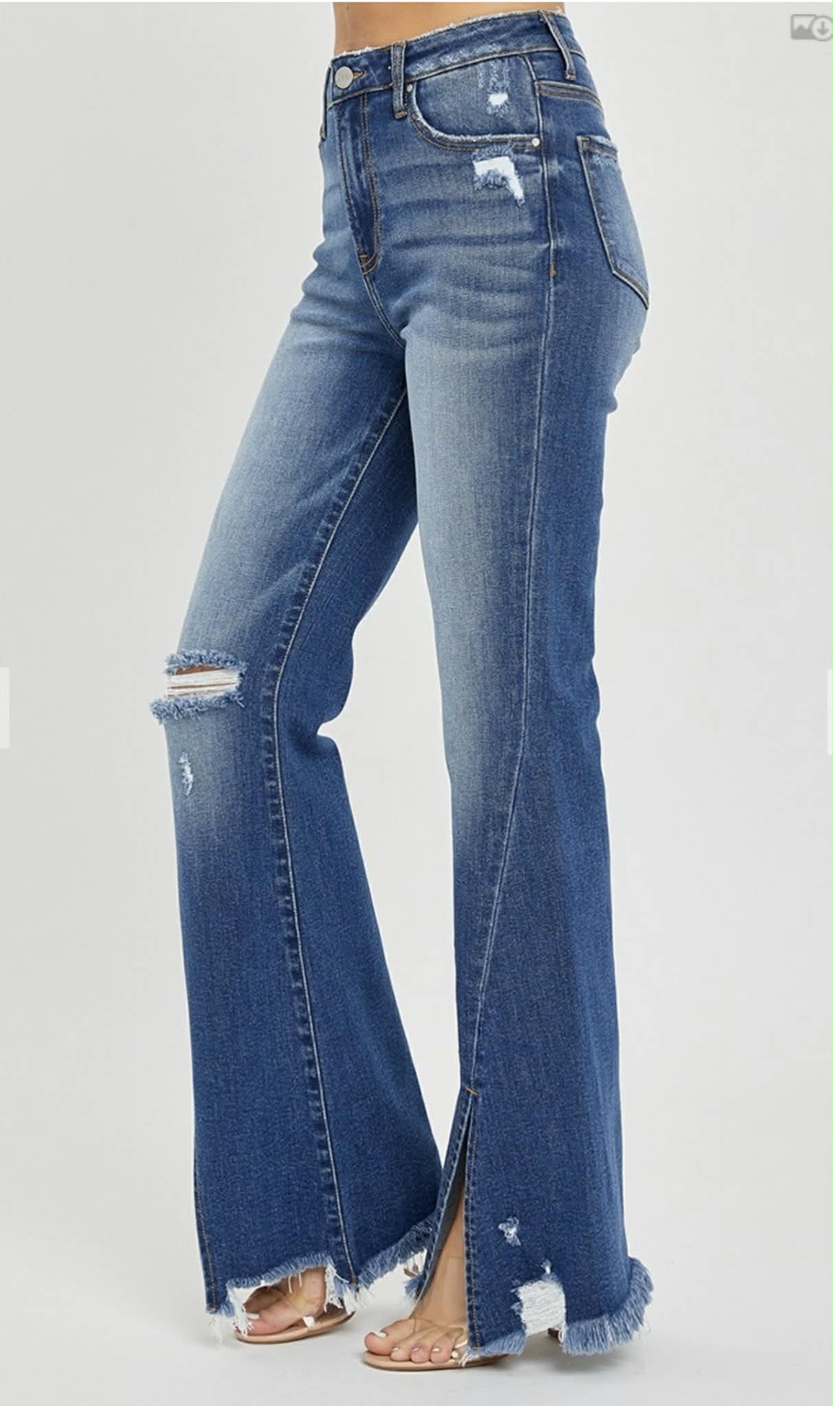 99 High Rise Slit Flare Hem Denim Jeans
