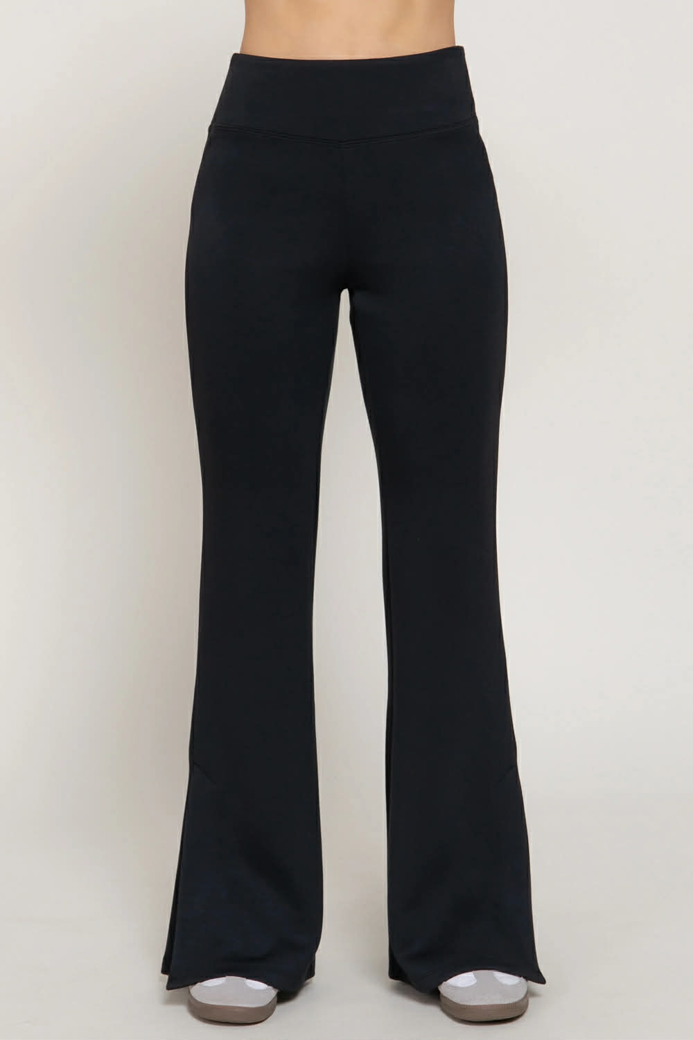 84 Flare Soft Modal Scuba Pants with Waistband and Bottom Slits