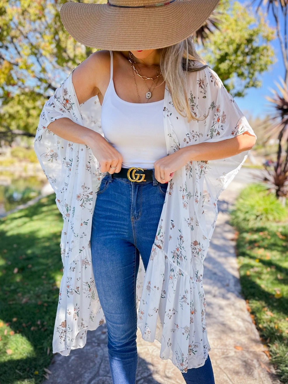 155 Ivory Floral Printed Kimono