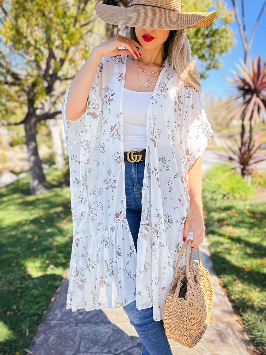 155 Ivory Floral Printed Kimono