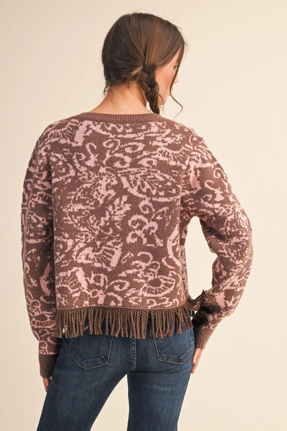 78 Jacquard Fringe Cardigan