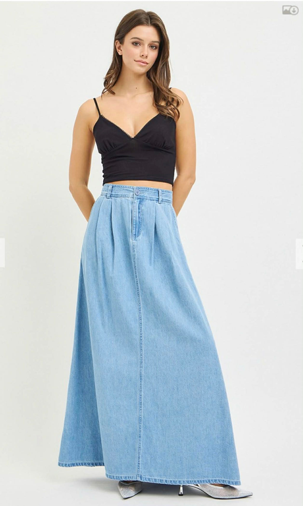 150 Light Wash Tencil Denim Maxi Skirt
