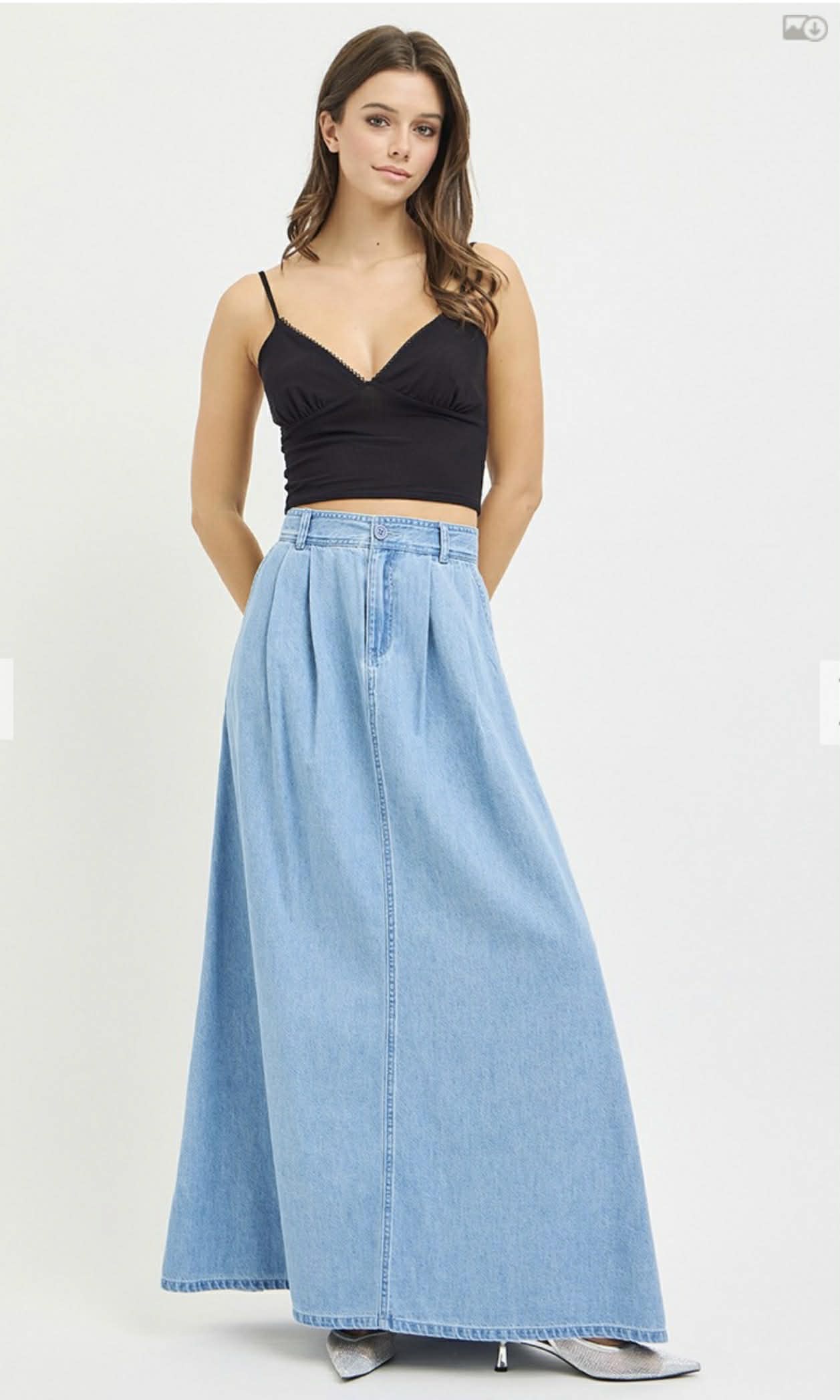 150 Light Wash Tencil Denim Maxi Skirt