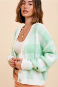 147 Mint Plaid Knit Cardigan