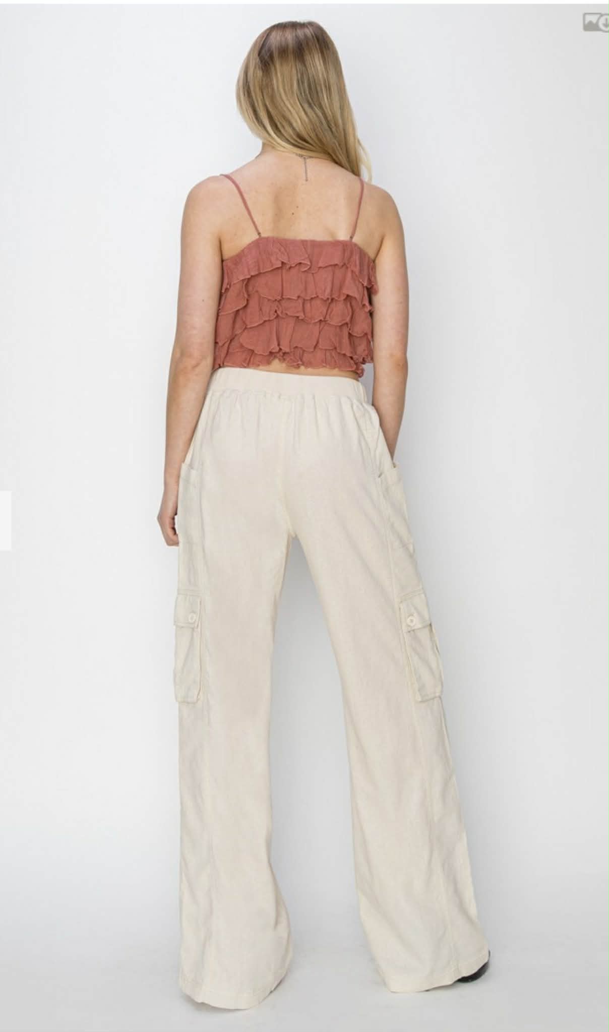104 High Rise Linen Wide Cargo Pants