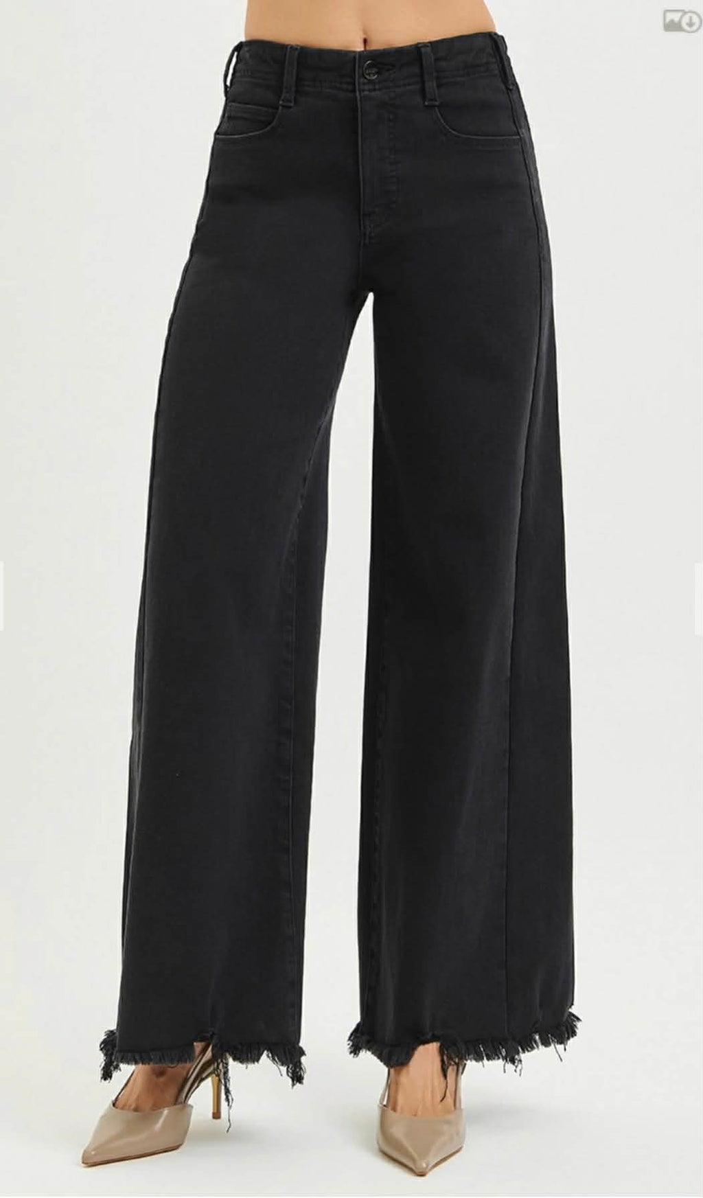 130 Tummy Control Hi Rise Palazzo Jeans with Frayed Hem